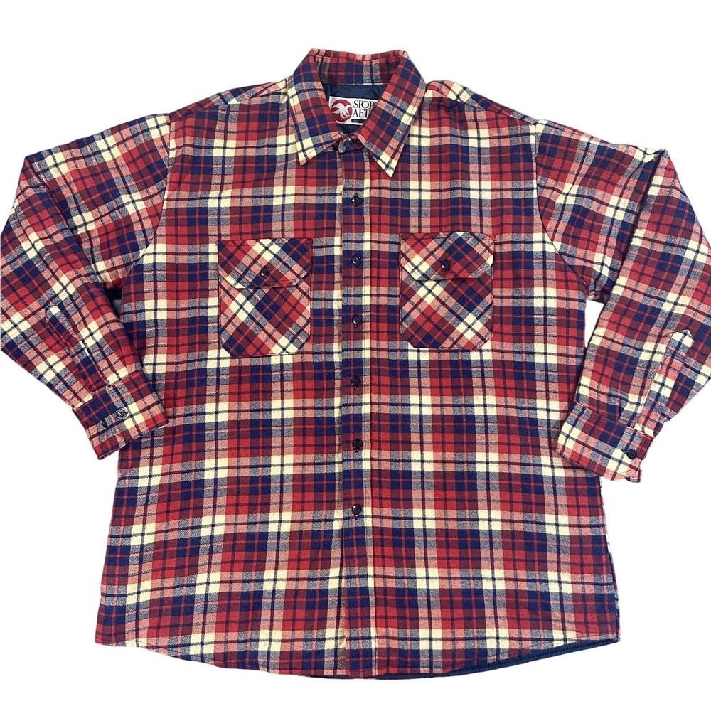 Vintage 90s Barn Coat Men XL Flannel Trucker Jacket Plaid Red Blue Sports Afield